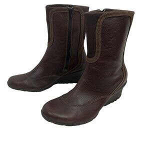 Merrell Wisteria Leather Mid-Calf Wedge Zip Boots Womens 11 Brown Vibram Soles
